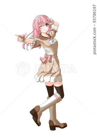 A girl with long hair who is in charge of pink wearing a school summer uniform (brown uniform). 93786197