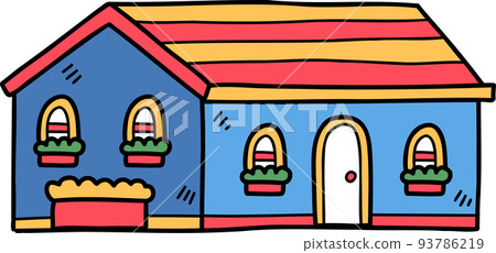hand drawn cute one storey house illustration on transparent background hand drawn cute one storey house illustration on transparent background 93786219