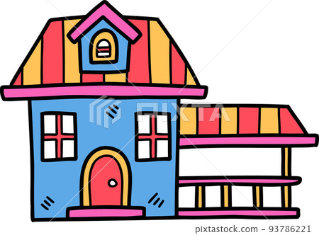 hand drawn Two storey house and terrace illustration on transparent background hand drawn Two storey house and terrace illustration on transparent background 93786221