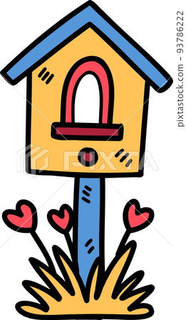 hand drawn cute bird house illustration on transparent background hand drawn cute bird house illustration on transparent background 93786222