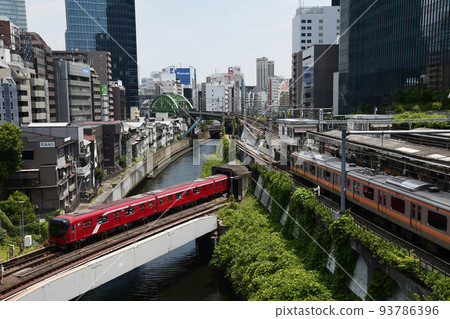 Ochanomizu Station, trains and subways running along the Kanda River Ochanomizu Station, trains and subways running along the Kanda River 93786396