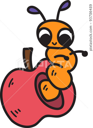 Hand Drawn cute worm on apple illustration on transparent background Hand Drawn cute worm on apple illustration on transparent background 93786489