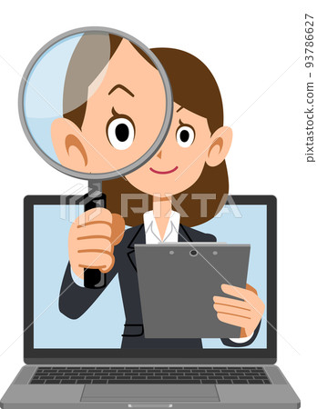 A woman in a suit investigating online 93786627