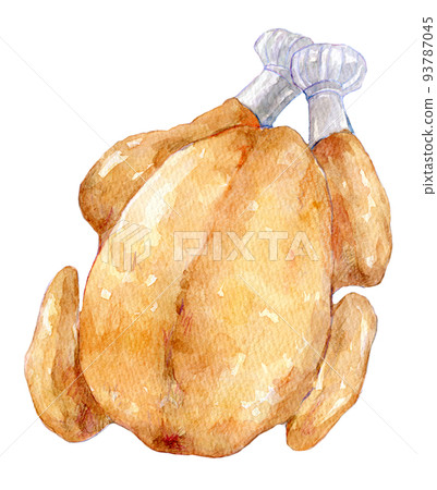 Watercolor illustration roast chicken 93787045