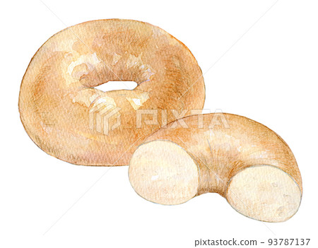 Watercolor illustration bagel plain 93787137