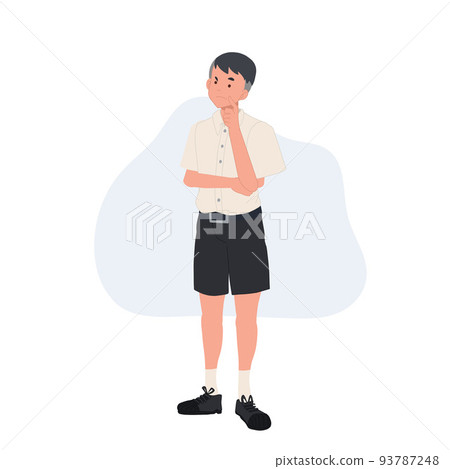 Full length of Thai student boy is thinking. figure out the problem. Vector illustration 93787248