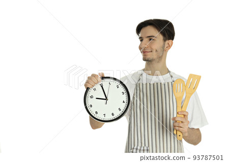 Concept of cooking with young attractive man isolated on white background 93787501