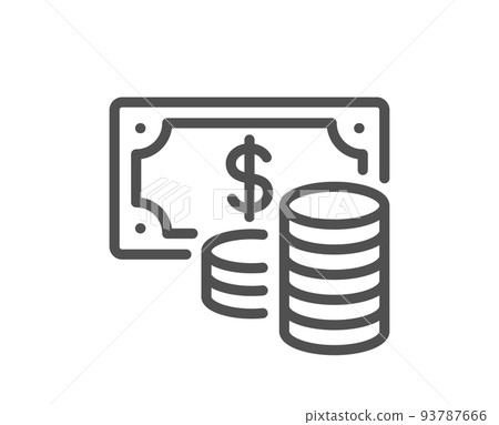 Coins banknote line icon. Cash money sign. Business income symbol. Quality design element. Linear style coins banknote icon. Editable stroke. Vector 93787666