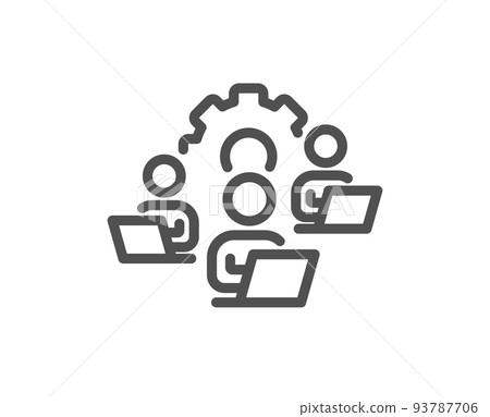 Teamwork line icon. Remote office sign. Team employees symbol. Quality design element. Linear style teamwork icon. Editable stroke. Vector 93787706