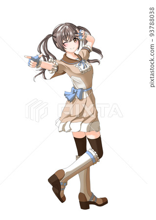 [Natural hair color] A girl with blue twintails wearing a school summer uniform (brown uniform) 93788038
