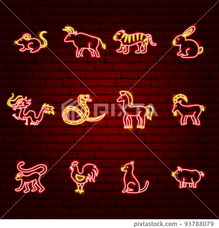 Chinese Zodiac Neon Icons 93788079