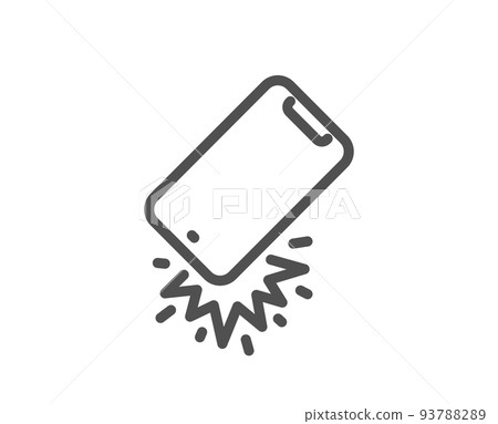 Smartphone falling line icon. Phone crash sign. Mobile device fall symbol. Quality design element. Linear style smartphone broken icon. Editable stroke. Vector 93788289