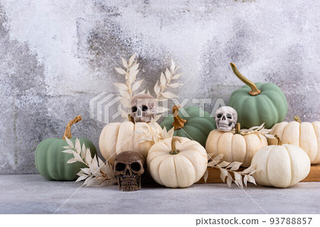 Elegant Halloween with white pumpkin Elegant Halloween with white pumpkin 93788857