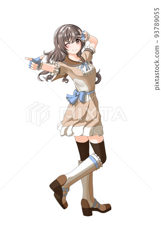 [Natural hair color] Girl with blue curly hair wearing a school summer uniform (brown uniform) 93789055