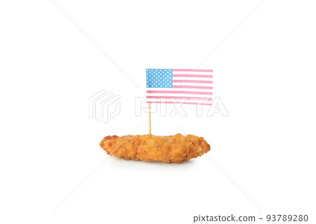 Chicken strip with American flag isolated on white background Chicken strip with American flag isolated on white background 93789280