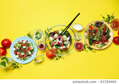 Concept of tasty food, salad with red orange, top view 93789469