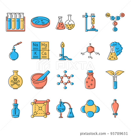 Chemistry icon set in colored line style 93789631