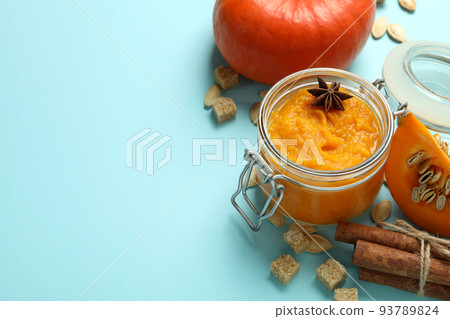 Concept of tasty food, pumpkin jam, space for text Concept of tasty food, pumpkin jam, space for text 93789824