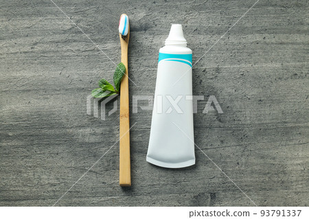 Concept of tooth or oral care, top view 93791337