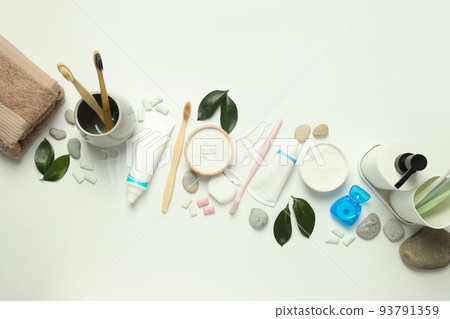 Concept of tooth or oral care, top view 93791359