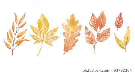 Watercolor autumn leaves set 93792394