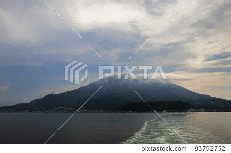 View on the volcano Sakurajima, from a ferry in Kinko Bay. 93792752