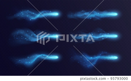 Blue light trail, magic stardust with haze and sparkles, realistic fantasy game vfx effects collection, spell blast 93793000