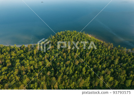 Summertime imagery of Lake Baikal is a rift lake located in southern Siberia, Russia. Baikal lake summer landscape view. Drone's Eye View. 93793575