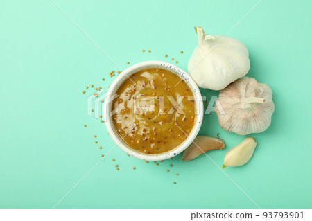 Concept of tasty food with sauce, top view 93793901