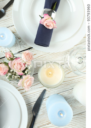 Concept of table setting with aroma candles Concept of table setting with aroma candles 93793960