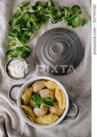 Meatballs with a white sauce. german cuisine. Meatballs with a white sauce. german cuisine. 93794580