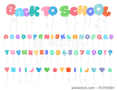 Funny balloon letters and numbers. Back to school ballon text 93795064