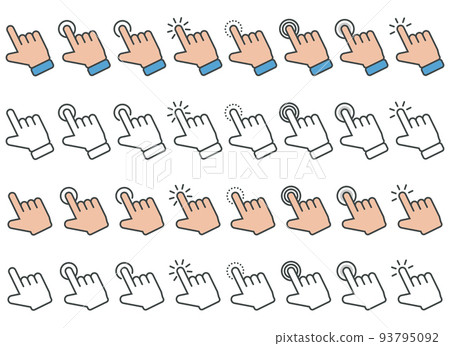 Hand cursor icon in different gestures. Finger mouse cursor. Clicking cursor vector illustration Hand cursor icon in different gestures. Finger mouse cursor. Clicking cursor vector illustration 93795092