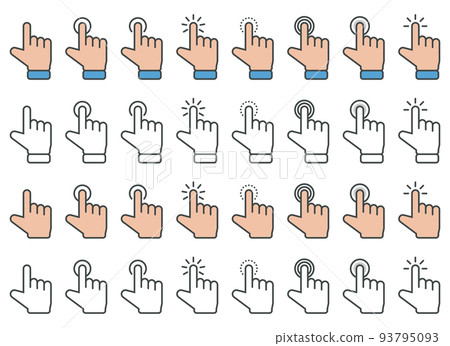 Hand cursor icon in different gestures. Finger mouse cursor. Clicking cursor vector illustration 93795093