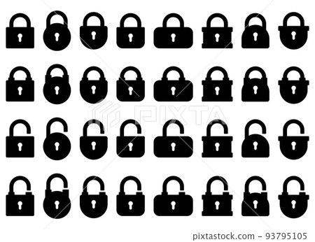 Opened and closed padlock icon in flat style. Lock vector illustration. Security check sign Opened and closed padlock icon in flat style. Lock vector illustration. Security check sign 93795105