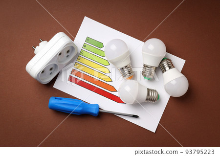 Concept of electrician or electrical tools, top view 93795223