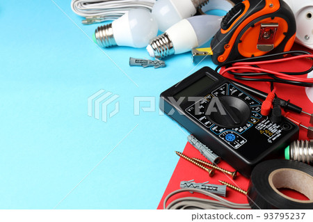 Concept of electrician tools, space for text 93795237