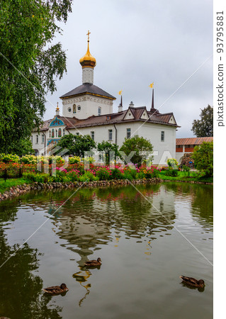Church of St. Nicholas the Wonderworker and garden pond in Tolga convent in Yaroslavl, Russia Church of St. Nicholas the Wonderworker and garden pond in Tolga convent in Yaroslavl, Russia 93795881