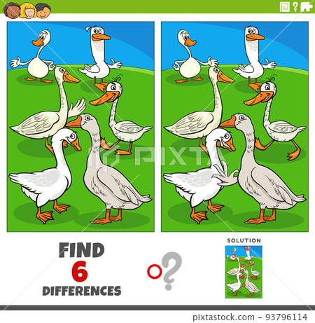 differences game with cartoon geese farm animal... - Stock Illustration ...
