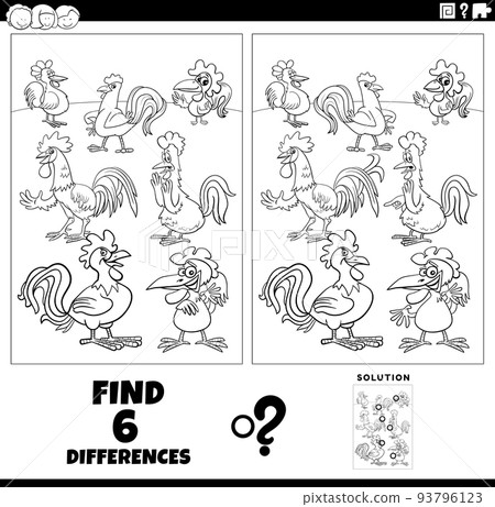 differences game with cartoon roosters coloring page differences game with cartoon roosters coloring page 93796123