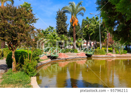 Beautiful artificial pond in Kugulu park in Kemer town, Turkey 93796211