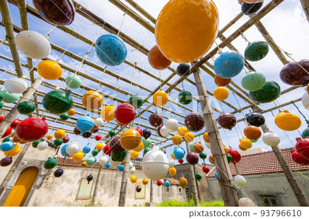 Colorful floating ball in Nanliao of Penghu at Taiwan Colorful floating ball in Nanliao of Penghu at Taiwan 93796610