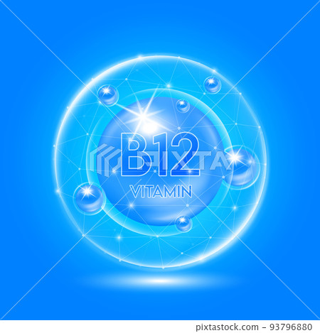 Vitamin B12 blue and translucent dome. Vitamins complex collagen. Beauty treatment nutrition skin care design. Medical and scientific concepts 93796880