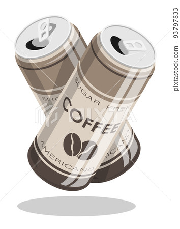 Couple of aluminum cans with strong invigorating coffee. Energy drink to uplift your mood and vigor. Vector isolated on white background 93797833