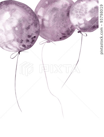 Bundle of air watercolor balloons with feathers in cartoon style 93798019