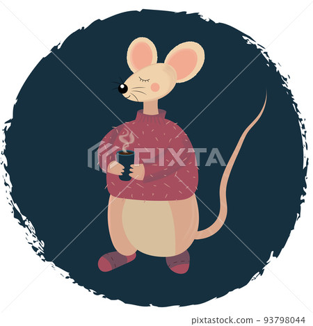 Cartoon Mouse with a mug of hot tea or coffee. Cartoon Mouse with a mug of hot tea or coffee. 93798044