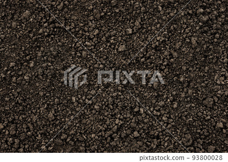 Organic farm soil background top view from above. Background black soil texture ground close up. Ukrainian organic soil ground earth texture dark design. Humus. Agriculture 93800028