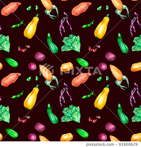 Variety of colorful vegetables watercolor seamless pattern on dark. Variety of colorful vegetables watercolor seamless pattern on dark. 93800629