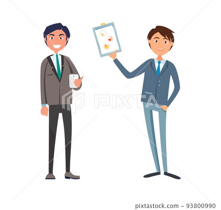 Man Showing Business Plan to Manager with Cell Man Showing Business Plan to Manager with Cell 93800990