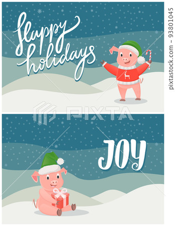 Happy Holidays and Joy Greeting Cards Pigs Symbols Happy Holidays and Joy Greeting Cards Pigs Symbols 93801045